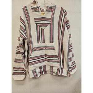 Earth Ragz Baja Hoodie Drug Rug Striped Pullover Cream Red Black Medium